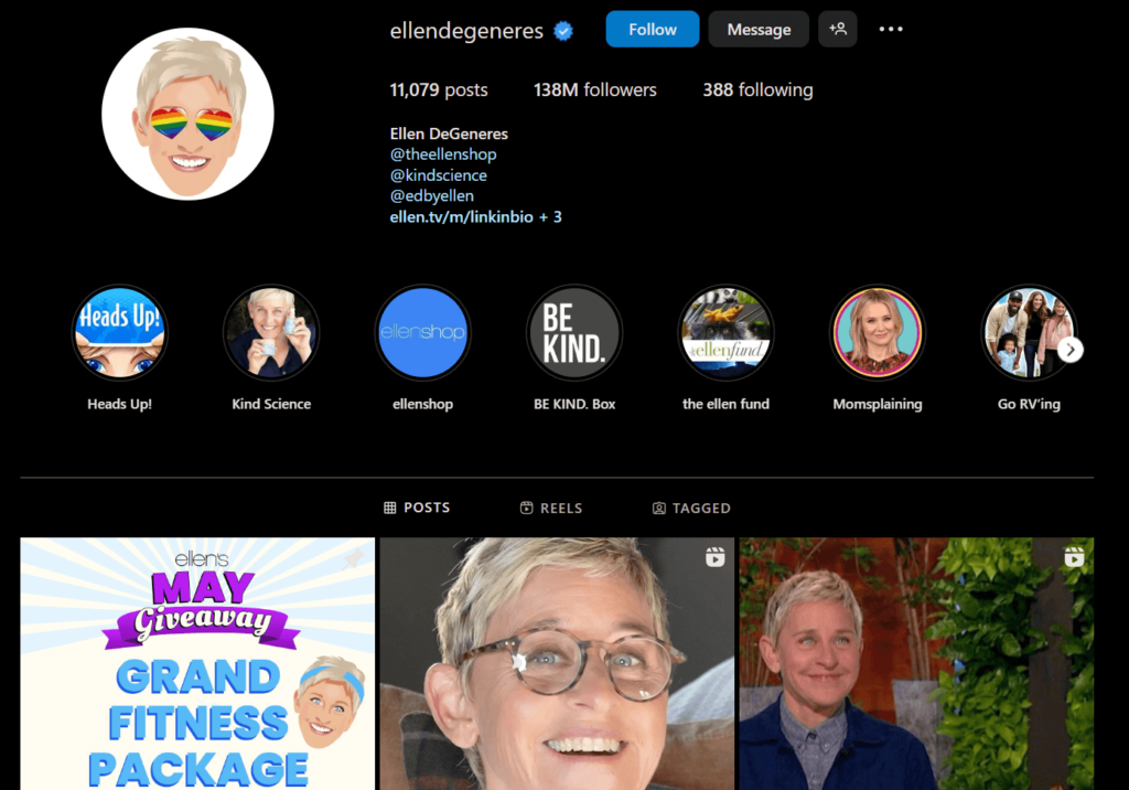 Ellen DeGeneres' official Instagram page