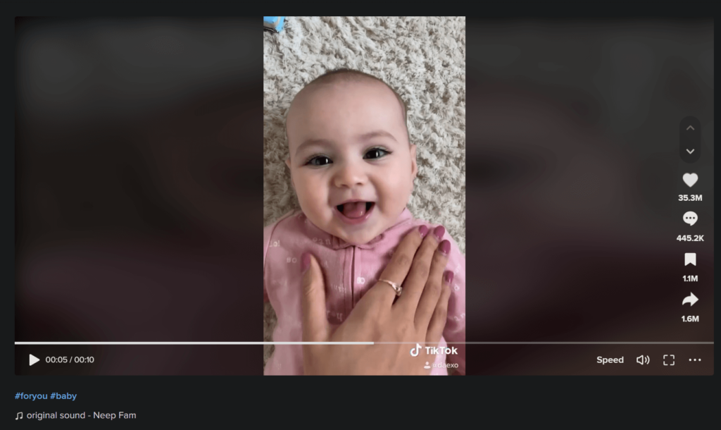 Daexo's video about a laughing baby on TikTok